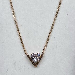 Gold V-Shape Necklace with Heart Pendant